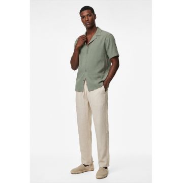 Camasa din amestec de bumbac cu maneci scurte - Verde sparanghel