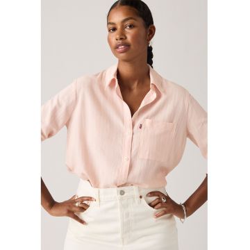 Camasa din amestec de bumbac si in cu model in dungi - Alb - Roz pal -