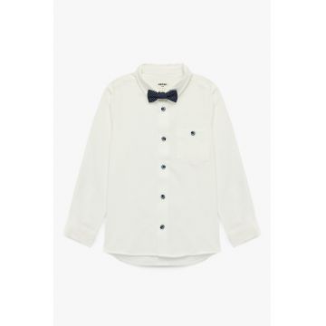 Camasa din amestec de bumbac si papion - Alb fildes