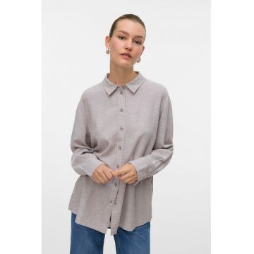 Camasa din amestec de in cu guler ascutit - Maro taupe deschis