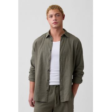Camasa din amestec de in si bumbac - Kaki