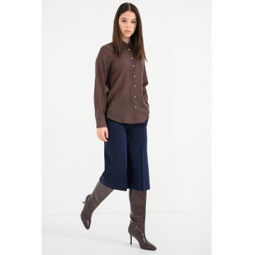 Camasa din amestec de lyocell cu maneci lungi - Maro cognac