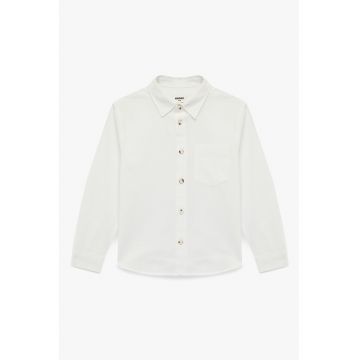 Camasa din bumbac cu buzunar pe piept - Alb murdar