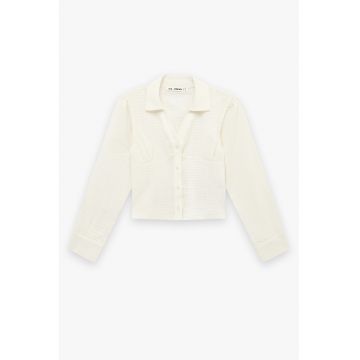 Camasa din bumbac cu guler clasic - Alb murdar