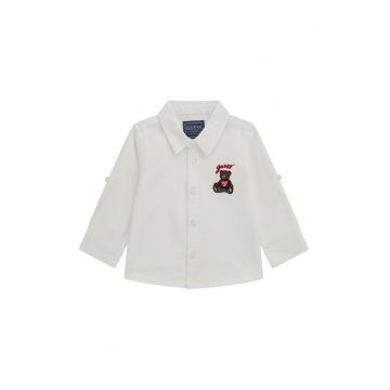 Camasa din bumbac cu logo brodat - Maro/Alb murdar