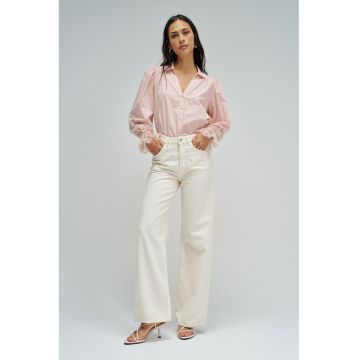 Camasa din bumbac cu mansete din dantela - Roz pastel