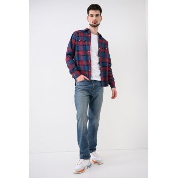 Camasa din bumbac cu model in carouri - Rosu/Albastru