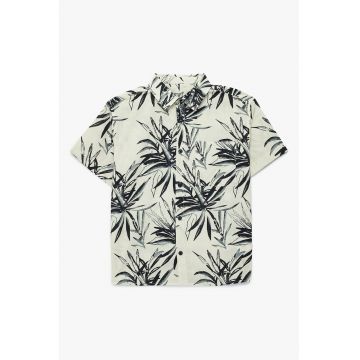 Camasa din bumbac cu model tropical - Negru/Alb murdar