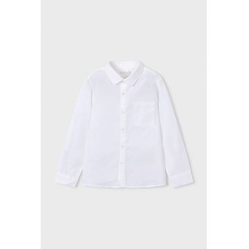 Camasa din bumbac si in cu buzunar pe piept - Alb optic