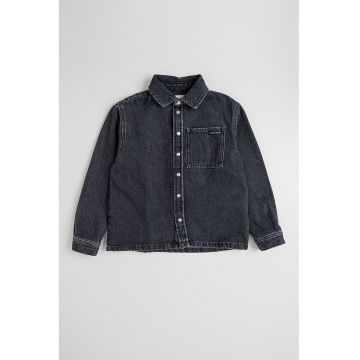 Camasa din denim cu buzunar pe piept - Gri inchis