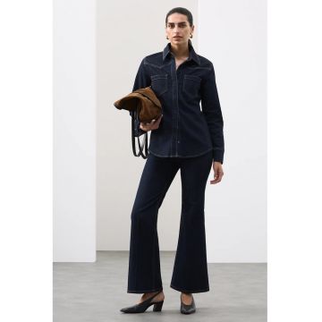 Camasa din denim cu buzunare pe piept - Albastru inchis