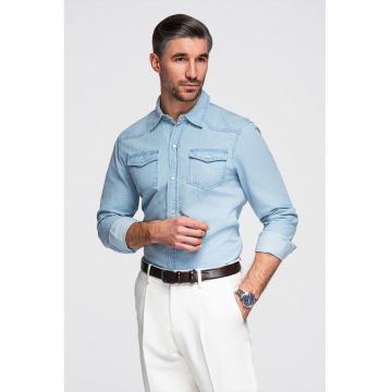 Camasa din denim cu capse - Albastru deschis