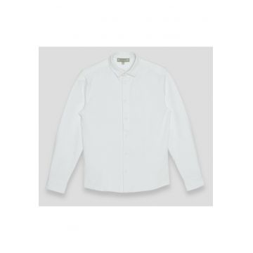 Camasa din material pique cu maneci lungi - Alb