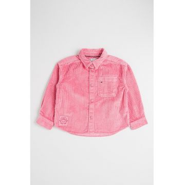 Camasa din reiat cu buzunar pe piept - Roz deschis