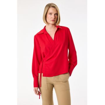 Camasa drapata cu mansete cu nasturi - Rosu vermillion