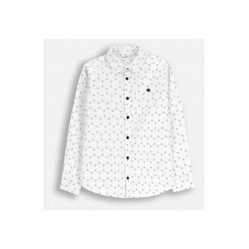 Camasa eleganta  broderie geometrica - alb - bumbac - pentru baieti