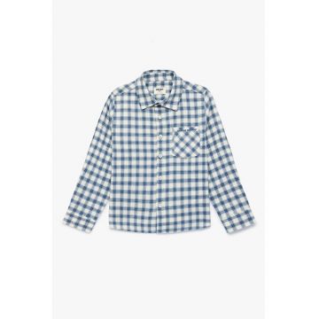 Camasa in carouri cu buzunar pe piept - Albastru inchis/Alb murdar