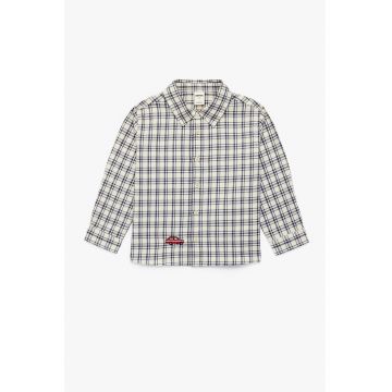 Camasa in carouri de bumbac - Albastru inchis/Crem