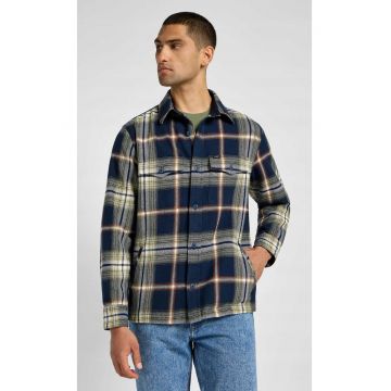 Camasa-jacheta barbati -  FLAP POCKET OVERSHIRT - bumbac - albastru - maneca scurta - 2 buzunare cu clapa