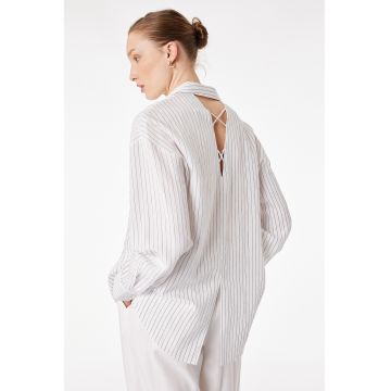 Camasa lejera cu dungi si snururi incrucisate - Negru stins/Alb murdar