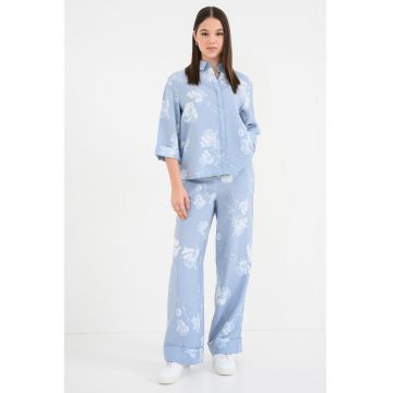 Camasa lejera cu maneci trei sferturi Nara - Alb/Albastru glaciar