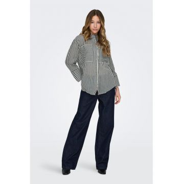 Camasa lejera din amestec de bumbac cu model in dungi - Alb/Bleumarin