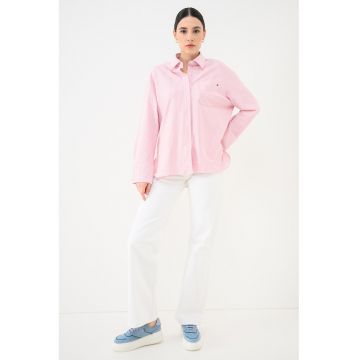 Camasa lejera in dungi - Alb/Roz pal