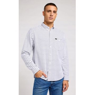 Camasa  model cu nituri - croiala lejera - alb cu dungi negre - bumbac - Alb