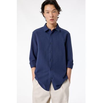 Camasa regular fit cu aspect texturat - Albastru petrol