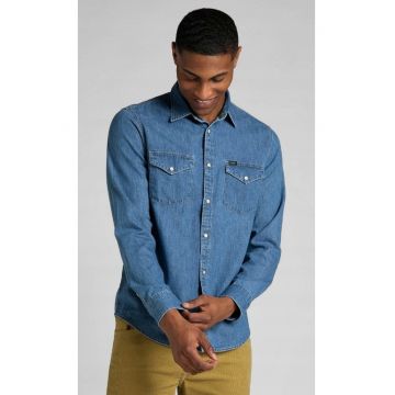 Camasa  regular fit - fermoar - albastru - bumbac - Albastru