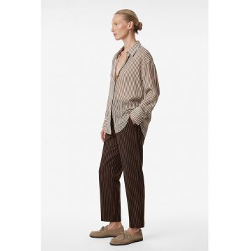 Camasa relaxed fit cu dungi - Maro camel/Maro pamantiu