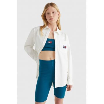 Camasa relaxed fit de bumbac organic cu buzunar pe piept - Alb optic