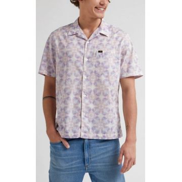 Camasa  Resort Relaxed Fit - bumbac - model floral geometric alb-violet - gri - maneca scurta -