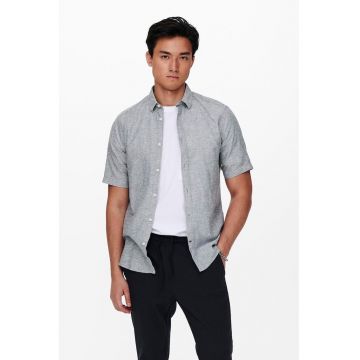 Camasa slim fit din amestec de in Caiden - Albastru inchis