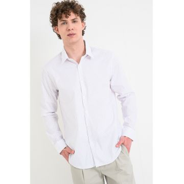 Camasa slimg cu model geometric - Alb/Albastru