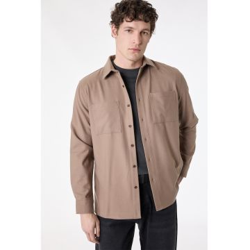 Camasa uni cu buzunare pe piept - Maro camel