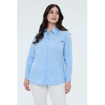 Camasa uni din amestec de bumbac - Albastru glaciar