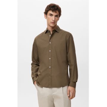 Camasa uni din bumbac cu mansete cu nasturi - Maro deschis