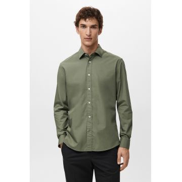 Camasa uni din bumbac cu mansete cu nasturi - Verde masliniu