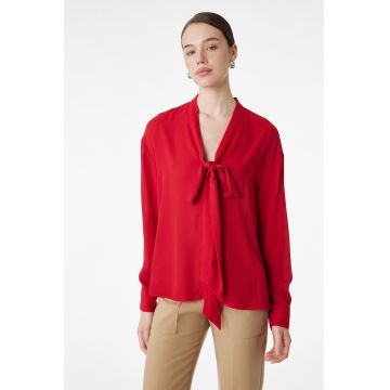 Camasa vaporoasa cu funda din panglici - Rosu vermillion