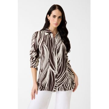 Camasa vaporoasa cu imprimeu si guler clasic - Alb/Maro