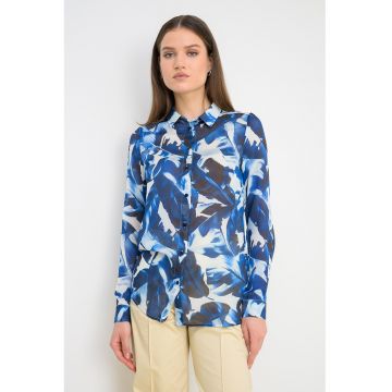Camasa vaporoasa cu model floral - Alb/Albastru