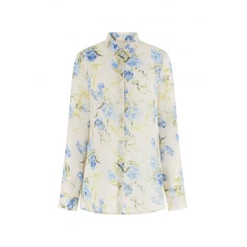 Camasa vaporoasa cu model floral - Alb/Galben/Albastru
