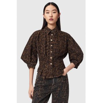 Camsa din amestec de lyocell cu animal print Nancy - Negru/Maro