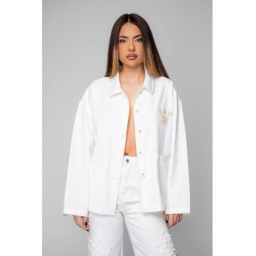 Jacheta cu broderie Off White/Beige 20371 - Alb/Bej
