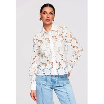Cămașă din dantelă semitransparentă  OW-SH-E0025 - Alb