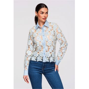 Cămașă din dantelă semitransparentă  OW-SH-E0025 - Albastru deschis