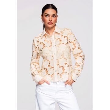 Cămașă din dantelă semitransparentă  OW-SH-E0025 - Bej