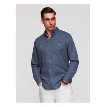 Camasa barbati bumbac-in Regular Fit Maneca Lunga cu Buzunare - Albastru inchis