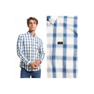 Camasa Barbati -  Button Down - Regular Fit - Cu Guler - Cu Nasturi - Desidwqfgn Clasic - Maneci Lungi - Bumbac - Albastru - Gri